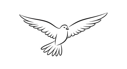 Obraz premium Minimalist black line of a bird in flight with detailed wing feathers wings outline