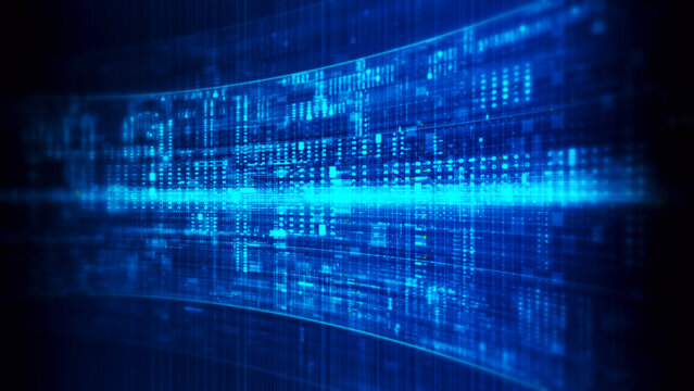 Futuristic screen display matrix, hi-tech digital data telemetry with encrypted numbers, display dynamic background for computer desktop screen display format