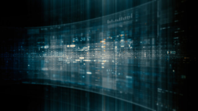 Futuristic screen display matrix, hi-tech digital data telemetry with encrypted numbers, display dynamic background for computer desktop screen display format