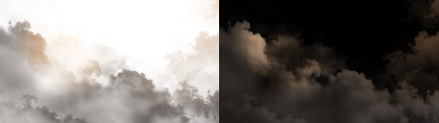 Fototapeta premium Transparent background with realistic golden clouds and smoky atmospheric textures. This cinematic element is ideal for dramatic sky overlays and creative digital art.