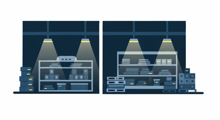 Fototapeta premium Modern sleek dual server racks with illuminated components and organized data center infrastructure, concept for IT infrastructure, cybersecurity, and cloud computing solutions
