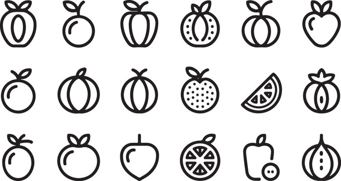 Fruit Line Icon Set Vector Illustration for Healthy Food and Organic Market Branding vector design on transparent background.
