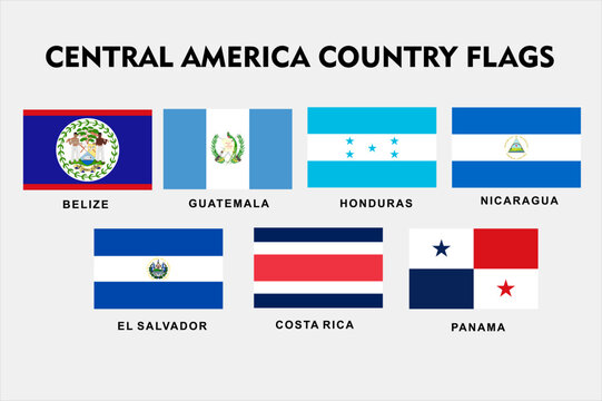 Central America Country Flags Collection Vector Set Isolated on white Background, Official National Symbols of america Nations, concacaf