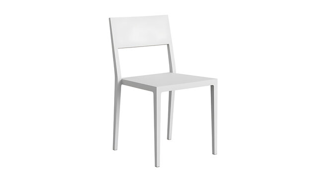 Minimalist white plastic chair with metal legs, isolated on white background