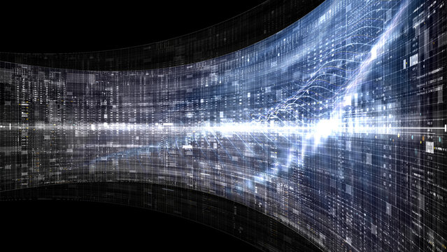 Futuristic screen display matrix, hi-tech digital data telemetry with encrypted numbers, display dynamic background for computer desktop screen display format