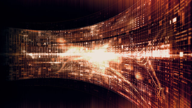 Futuristic screen display matrix, hi-tech digital data telemetry with encrypted numbers, display dynamic background for computer desktop screen display format