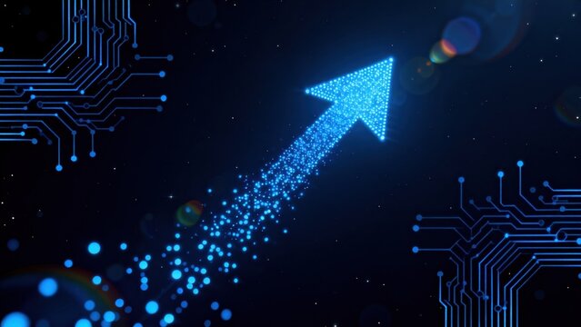 Blue glowing arrow with circuit patterns