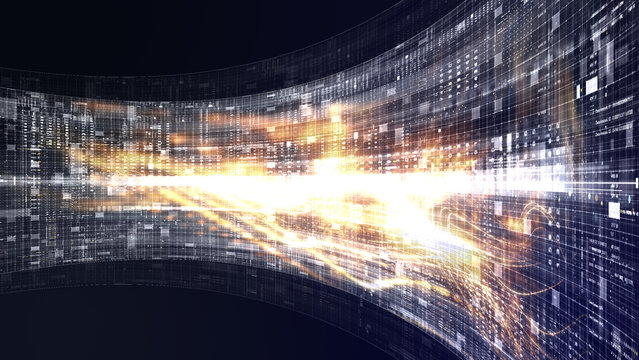 Futuristic screen display matrix, hi-tech digital data telemetry with encrypted numbers, display dynamic background for computer desktop screen display format