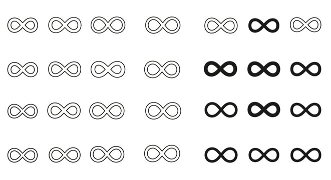 Infinite Loop Symbols in Rows, Outline and Solid Black