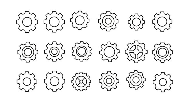 Set of Various Gear Icons and Cogwheel Symbols, Engineering and Mechanics Design Elements