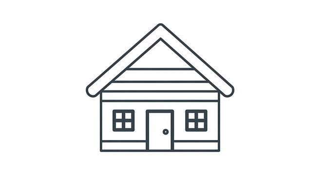 Simple line of a two-story house with a pitched roof and three windows home building architecture
