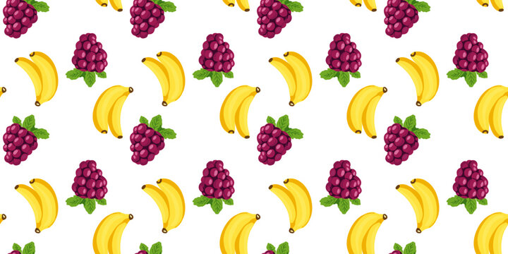 fresh purple grapes and bananas repeating seamless background vector illustration pattern