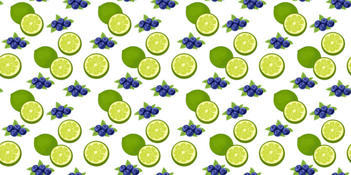 fresh limes and blueberries repeating seamless background vector illustration pattern