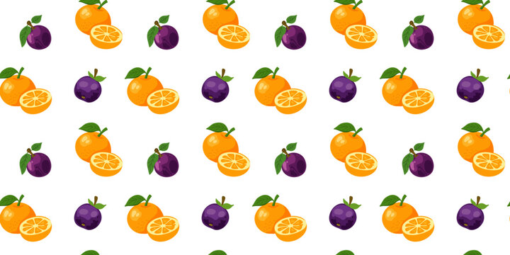 seamless plums and oranges fruit pattern for summer design concept