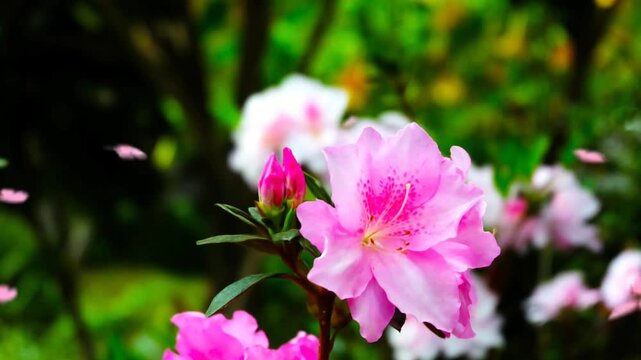 Pink flower with pink butterfly in the garden.
