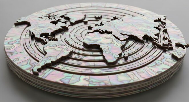 Layered Earth Map Model Crafted From Iridescent Shell