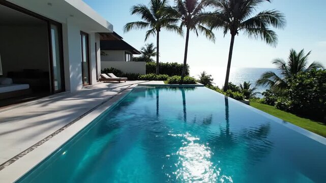 Luxury infinity pool with palm trees and ocean view