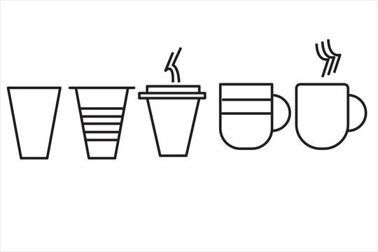 Set of coffe cup and mug line art icons for cafee and restrurant branding