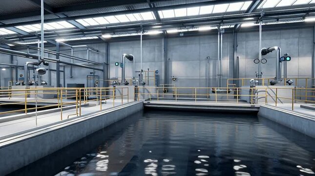 Modern industrial water purification facility showcasing advanced engineering for sustainable water treatment processes and environmental management infrastructure