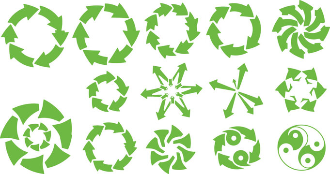 Green recycle arrows forming circular shapes, modern design for recycling and eco concepts.