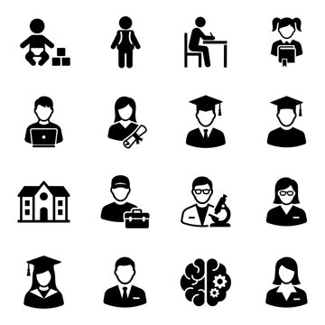 Education Icons: From Childhood Learning to Graduation and Career