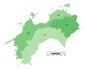 Obraz premium [日本地図] 四国の県名入り位置地図
