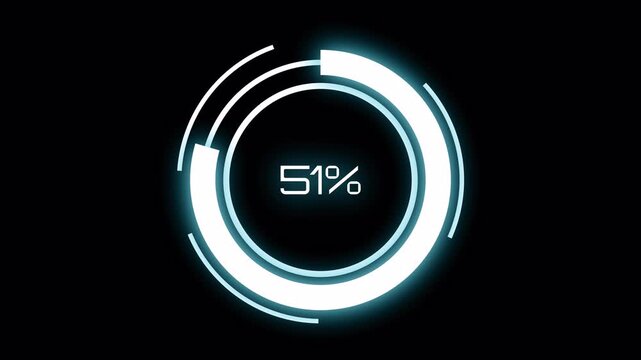 Digital futuristic loading screen with progress indicator and loading text good for progress or data transfer high quality professional modern UI, 4k animation, compatible alpha channel