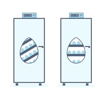 Industrial poultry equipment showing two incubator units in setter and hatcher for professional hatchery management. poultry incubator, setter and hatcher, hatchery management, incubator.