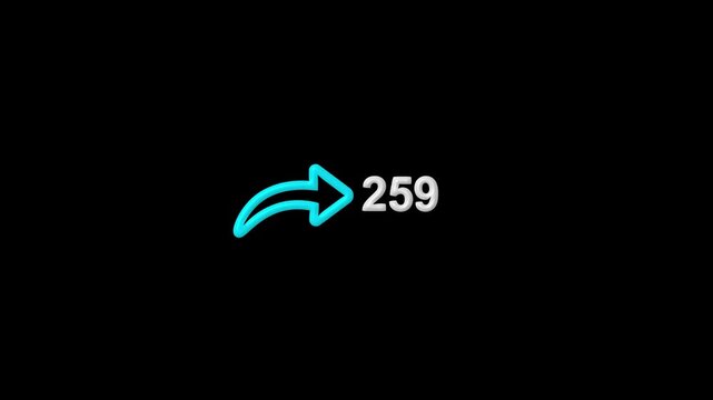 Share icon animation with neon numbers. Share icon social media symbol. Share icon digital technology graphic on black.