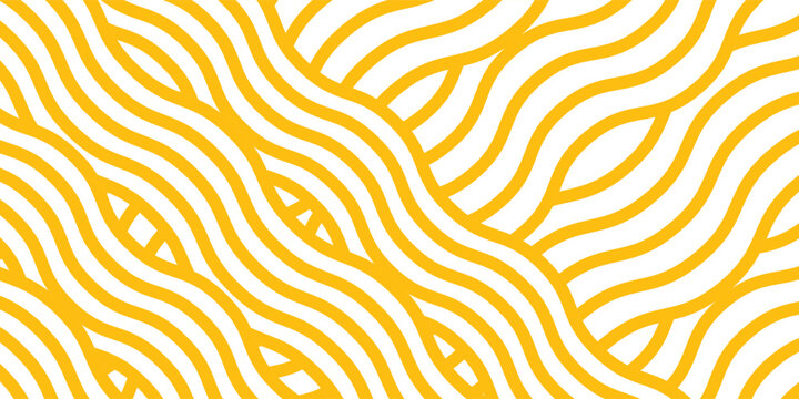 Yellow instant noodle, pasta and spaghetti texture with geometric wavy lines. Ramen, pasta vector pattern. Background illustration