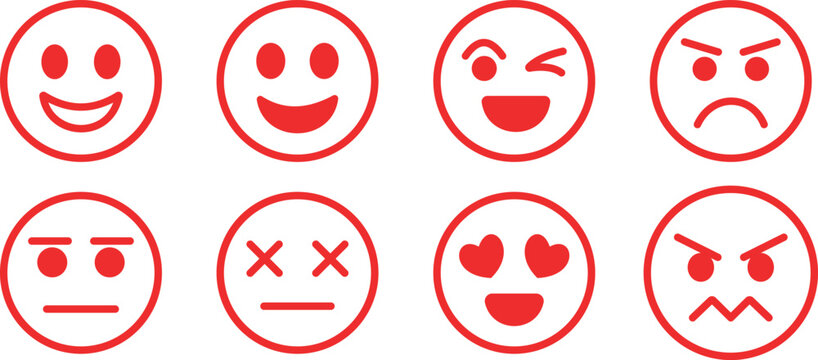 Set of red emoji faces with different emotions vector illustration
