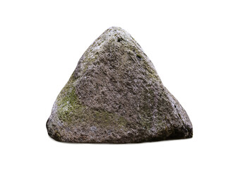 Triangular granite boulder with green moss isolated on white background. © fotomaster