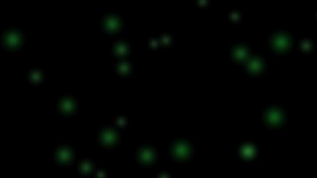 Bokeh lights animation on black background. Out of focus green lights. Bokeh lights abstract soft glow background.