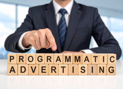 Programmatic Advertising - Geschäftsmann zeigt auf den Text "Programmatic Advertising"