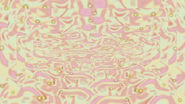 Vibrant pink flamingos surround shiny beads on yellow background