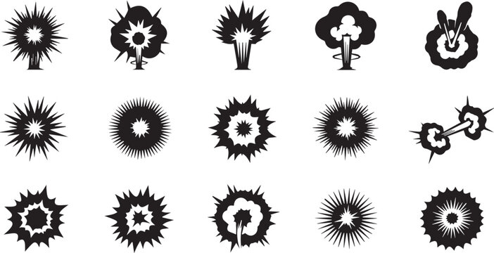 Explosion Icon Set: Comic Blast and Smoke Silhouette Vectors