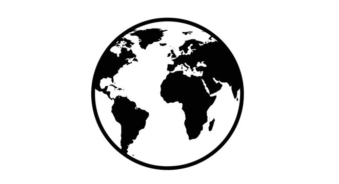 Black and white earth globe icon.