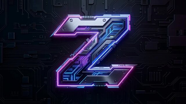 Abstract futuristic letter z design with neon glow on a dark background