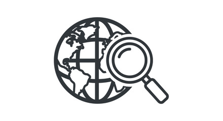 Obraz premium Magnifying glass on a globe icon.