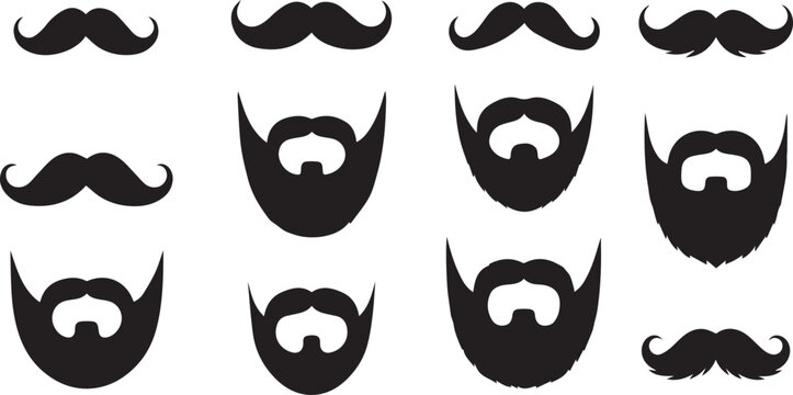 Beard and Mustache Silhouette Icon Set Barbershop Vector