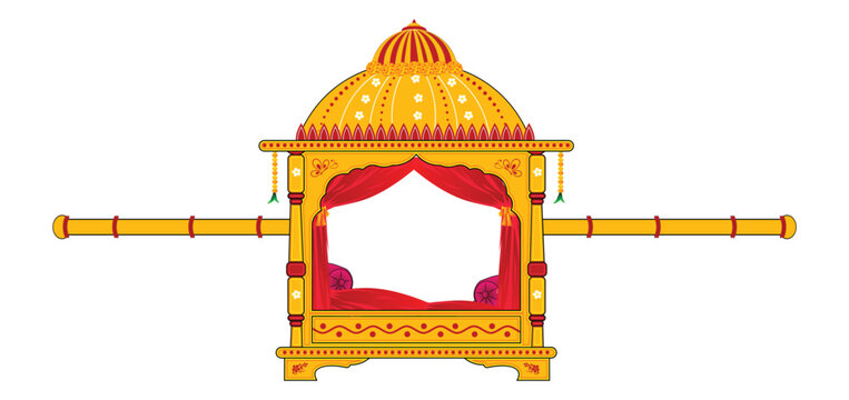 Indian Wedding Bridal Palki Doli Vector Illustration, Traditional Dulhan Palanquin, Hindu Marriage Ceremony Decoration Design 