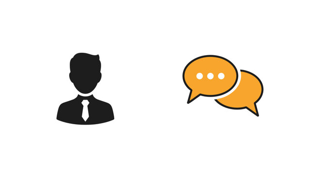 Businessman talking in speech bubbles.