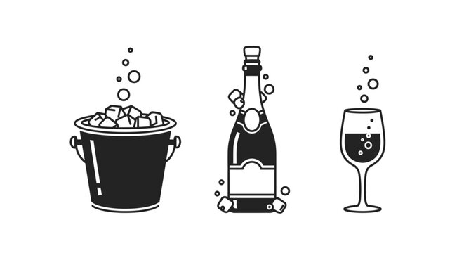 Champagne bottle and wine glass.