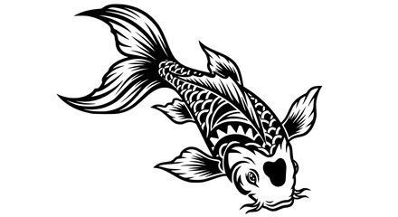 Obraz premium Black and White Koi Fish Tattoo Design Illustration
