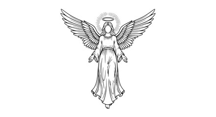 Fototapeta premium Angel with Wings and Halo - Hand Drawn Illustration