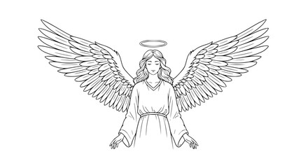 Angel with Wings and Halo - Line Art Illustration © dzakil