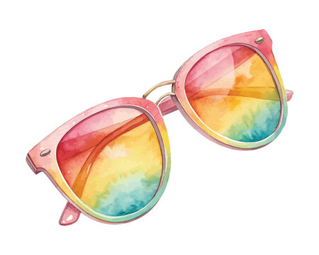 Watercolor Sunglasses Clipart, Trendy Beach Fashion Accessory, Isolated on White