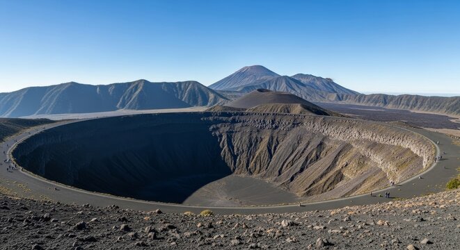 Volcanic Caldera Rim Under Blue Sky