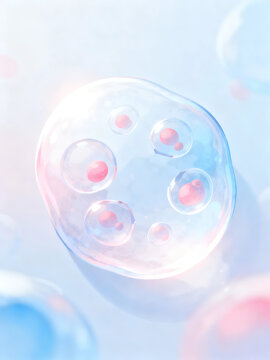 This is an elegant and conceptual illustration of apoptosis (programmed cell death). The image shows how a cell systematically breaks down into individual apoptotic bodies.