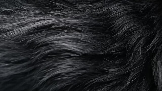 Close-up of dark, coarse animal fur with grey highlights.